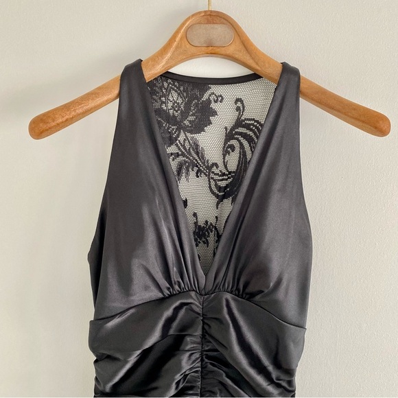 Jessica McClintock Black Satin Lace Mermaid Gown Size 6 - Picture 2 of 12